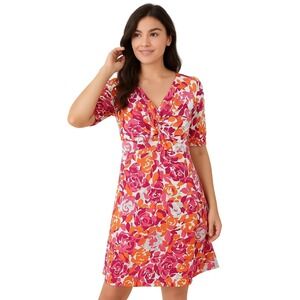 Sharon Young Sunset Boulevard Floral Twist Front V-Neck Elbow Sleeve Dress S New